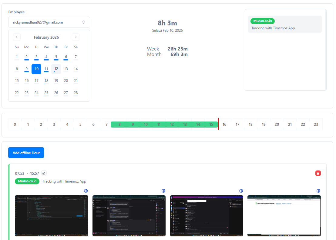 Timemoz screenshot monitoring dashboard